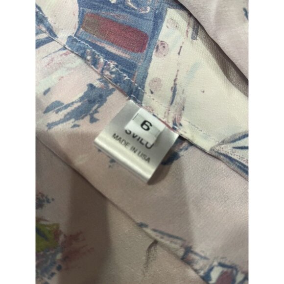 Svilu Pleated Crepe De Chine Size 6 100% Silk Dress Pink with Sailboats - Picture 13 of 16